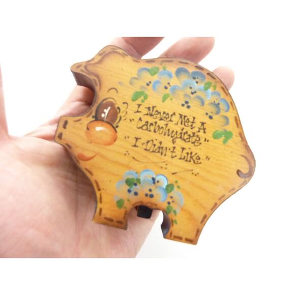 Vintage Small Pig Wood Note Holder Clip - Picture 3 of 3